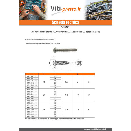 1 x Vite Per Lamiera Di Sicurezza Acciaio Inox A2 Testa Cilindrica T15 con perno 4,2 x 19
