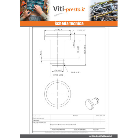 1 x Asta Spalla 8X16.5 Zincate