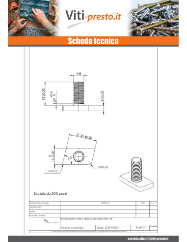 1 x Vite Per Metalli T.LOSANGE M8X18 Zincate