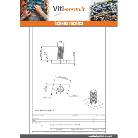 1 x Vite Per Metalli T.LOSANGE M8X18 Zincate