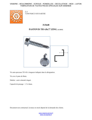 1 x FASTOVIS Testa Esagonale 4,8X19 Zincate