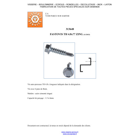 1 x FASTOVIS Testa Esagonale 4,8X19 Zincate