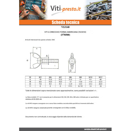 1 x Vite Alette M6X10 Stile Americano Zincate