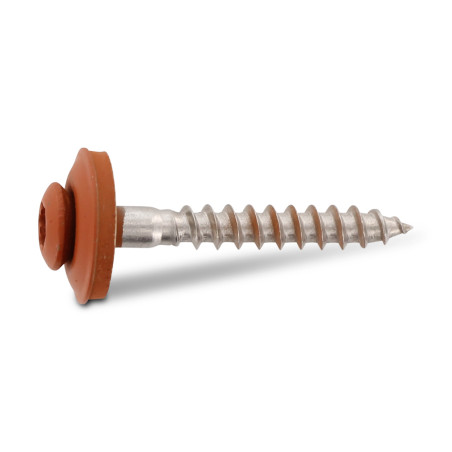 1 x Vite di cresta Testa Forata Bombata T20 Acciaio Inox A2 Ral8004 Marrone Rame 4,5X25 Rondella Di Tenuta Con Guarnizione