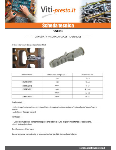 1 x Tassello Nylon Con Flangia 5X25 Grigia