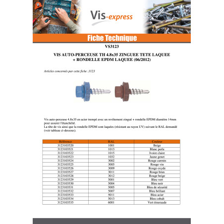 1 x Vite Autoperforante Testa Esagonale 4,8 x 28 Rondella Di Tenuta Con Guarnizione In Neoprene Epdm Zincate Ral8017