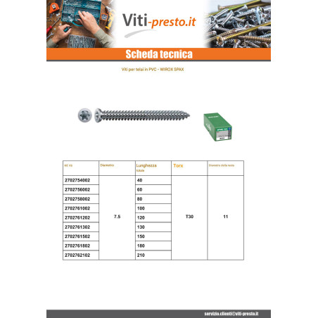1 x Spax Vite Per TELAIO Pvc 7,5X210 T30 WIROX
