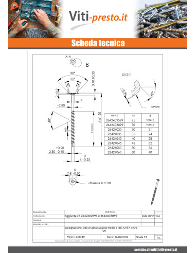 1 x Vite Medium Testa Forata Dentellato T20...