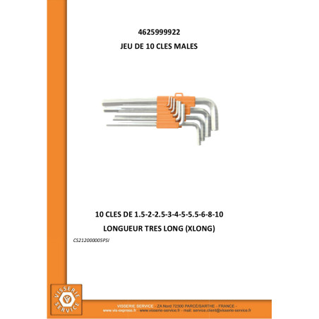 1 x Set di 10 CHIAVI MALES Esagono Incassato 1.5 con 10 Lunghezza XL