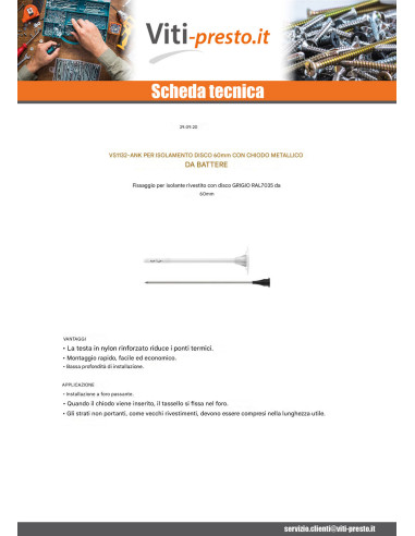 1 x Tassello di isolamento 10X120 E Chiodo...