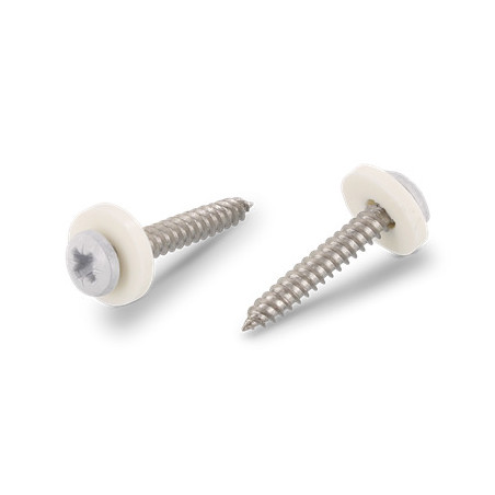 1 x Vite Per Lamiera Testa Cilindrica Pozi PZ5 + Rondella Nylon 3,9X32 Acciaio Inox A2 Bianco