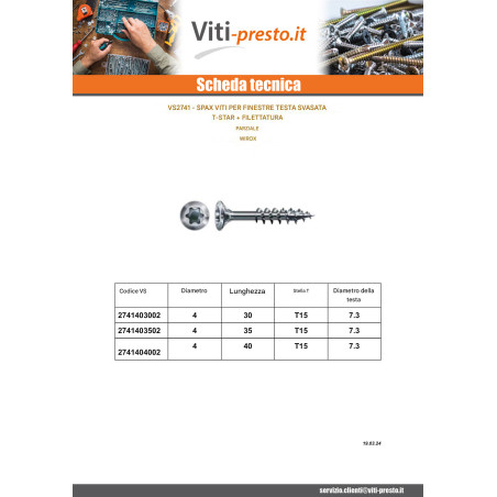 1 x Spax V.CONSTFENET Testa Forata T-STAR T15 4X40 WIROX