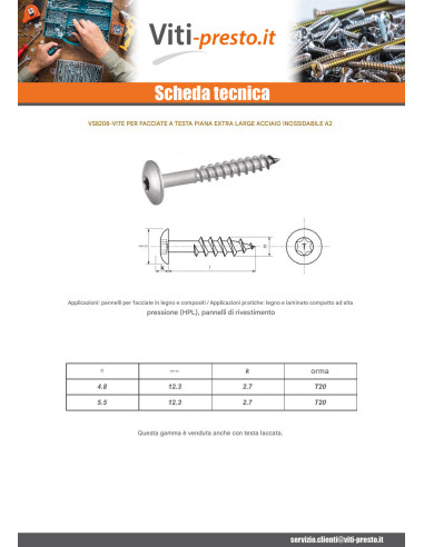 1 x Vite per facciata T20 4,8 x 38 Diametro...
