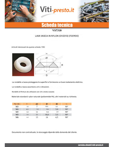 1 x Rondella A Coppa nylon bianco M5