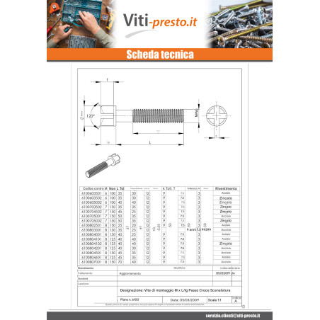 1 x Vite Per Mobili Zincate M7X35 Passo 150 Testa A Croce