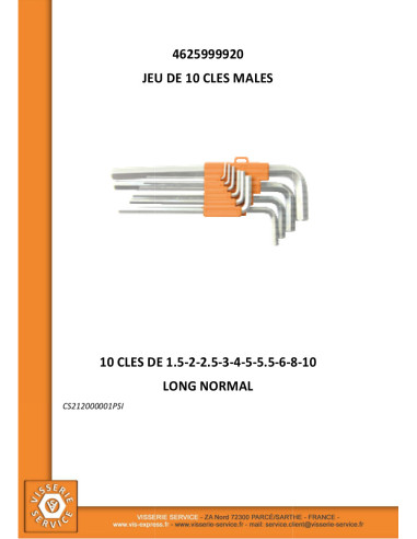 1 x GIOCO DE10 CHIAVI MALES Esagono Incassato...
