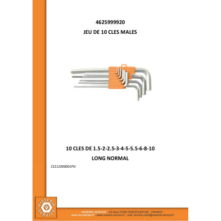 1 x GIOCO DE10 CHIAVI MALES Esagono Incassato 1.5 A10 Lunghezza NORMALE