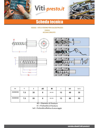 1 x Vite Per Calcestruzzo Femmina Zincate 6X55