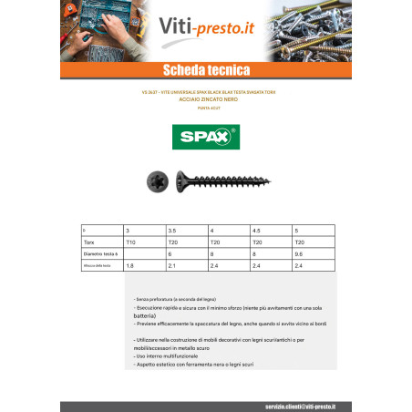 1 x Spax Viti Per Legno Testa Forata T20 4X50 Filettata Su 45 Acciaio Zincato Nero