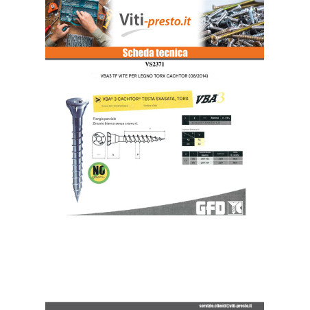 1 x Vite Per Legno E Truciolato3 CACHTOR 6X38 Zincate