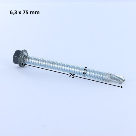 1 x Vite Autoperforante Testa Esagonale 6,3X75 Filetto A Lamiera Zincate LAQ Ral7016 Grigio Antracite