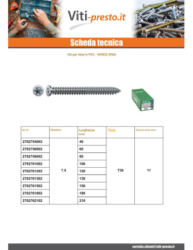 1 x Spax Vite Per TELAIO Pvc 7,5 x 120 T30 WIROX
