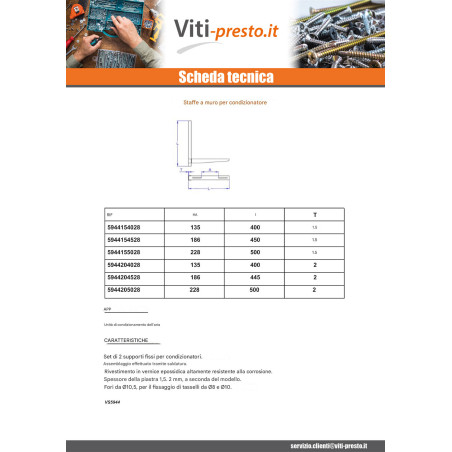 1 x Kit di 2 staffe a parete per condizionatore d'aria 2X450