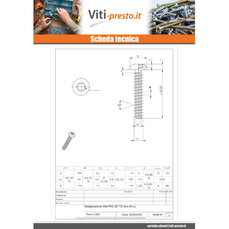 1 x Vite Per Pvc Testa Cilindrica T20 4x12 Acciaio Zincato Nero