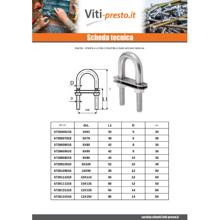 1 x Abaescon a forma di U Con Doppio TARGHE Acciaio Inox A4 10X135