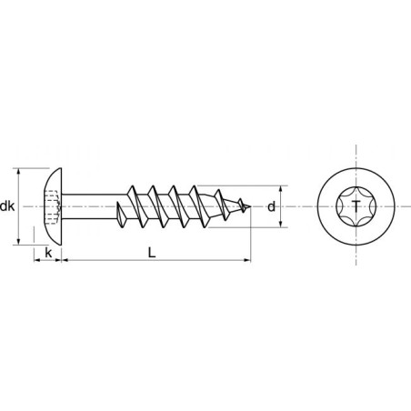 1 x Vite per facciata T20 5,5X45 Diametro Della Testa: 12.3 Acciaio Inox A2