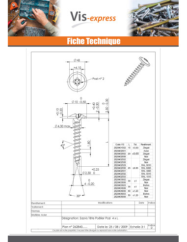 1 x Vite Per Legno E Truciolato Testa Poelier...