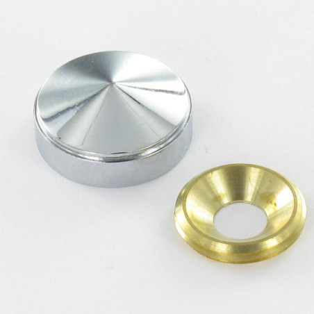 1 x Coprivite Tondo (1 Tappo E 1 Rondella) Ottone Cromato Diametro 18 Per Vite M6