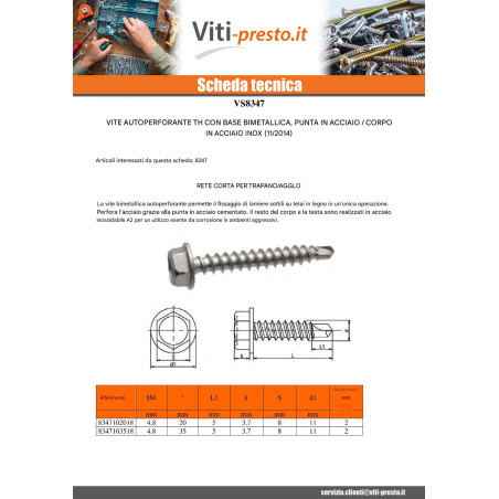1 x Vite Autoperforante Bimetallo Testa Esagonale Flangia Punta lungo 5,5X38