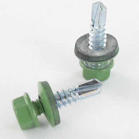 1 x Vite Autoperforante Testa Esagonale 5,5X25 Rondella Di Tenuta Con Guarnizione In Neoprene Epdm Zincate Ral6011 Verde