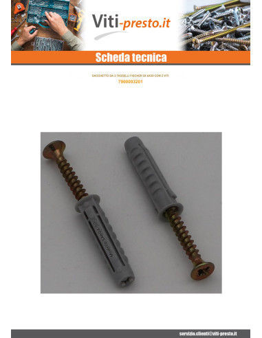 1 x Sacchetto Da 2 Tassello Fischer SX6 Con 2 Vite