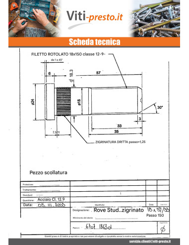 1 x Perno Da RUOTA M18X57 Filettata Su 33 Passo...
