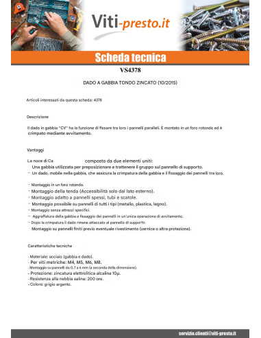 1 x Dado Gabbia Tondo M5 Spessore Lamiera 0,7...