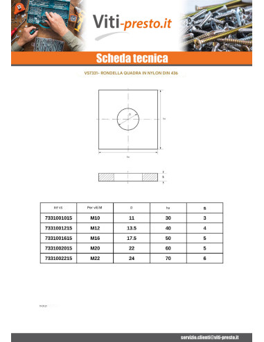 1 x Rondella Quadrata naturale nylon M16X50X5