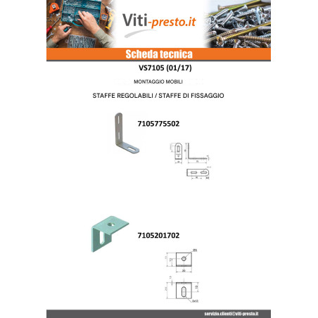 1 x Staffe Regolazione 21,5 x 17,5 x 20 2 Fori Zincate