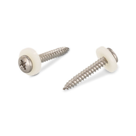 1 x Vite Per Lamiera Testa Cilindrica Pozi PZ5 + Rondella Nylon 3,9X32 Acciaio Inox A2 Naturale