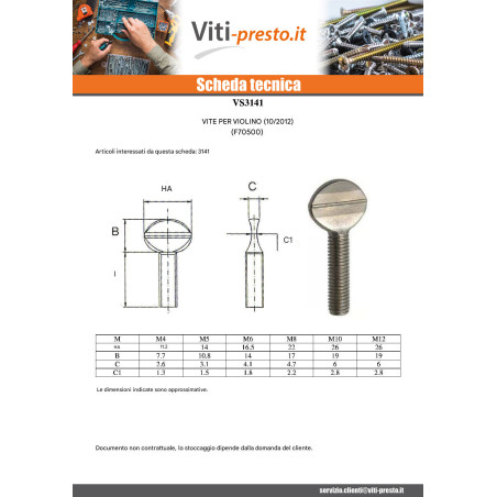 1 x Vite VIOLINO M6X15 Zincate