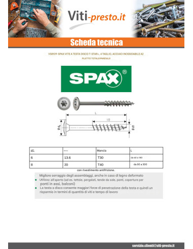 1 x Spax Vite Per Legno Testa Cilindrica...