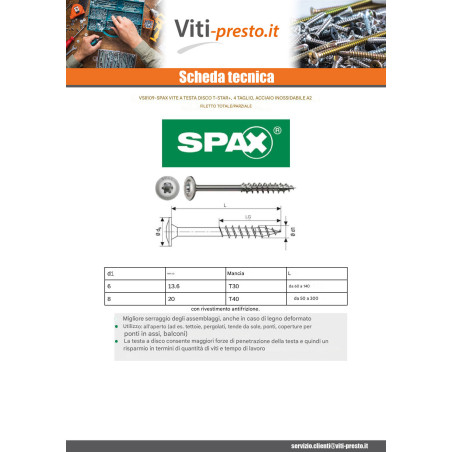 1 x Spax Vite Per Legno Testa Cilindrica Acciaio Inox A2 8X60 Discussione completa T40