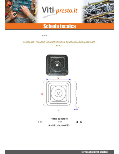1 x Rondella Quadrata Fissaggio ISOLAMENTO 6X64...