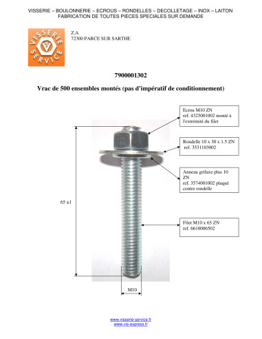 1 x Filetto M10X65 Con Dado + Rondella + GRIFAX...