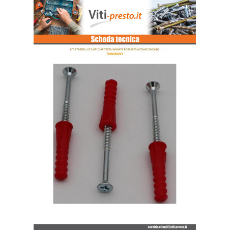 1 x KIT 3 Tassello Rosso 9X39 Con 3 Vite Per Legno E Truciolato