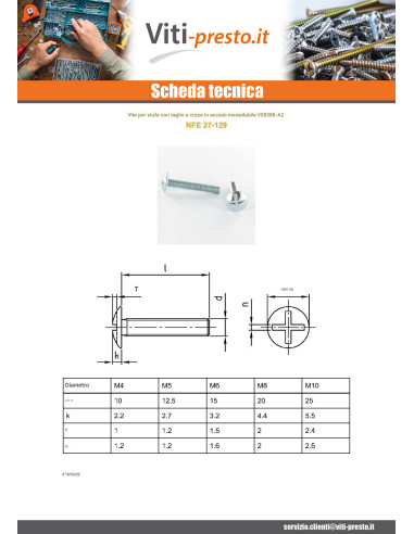 1 x Vite Testa Poelier Larga Con Intaglio In...