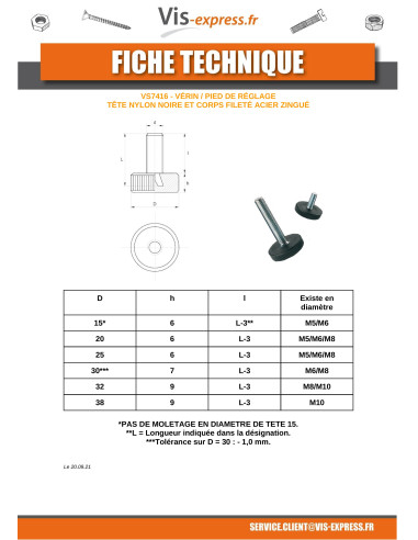1 x Piedino di livellamento regolabile M5X25...