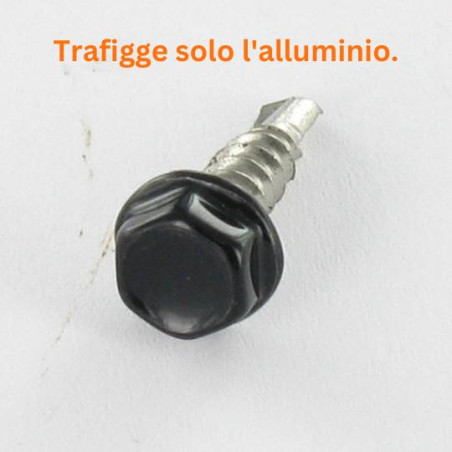 1 x Vite Autoperforante Testa Esagonale 4,2 x 16 Acciaio Inox A2 Laccato Nero Ral9005 Nero Intenso