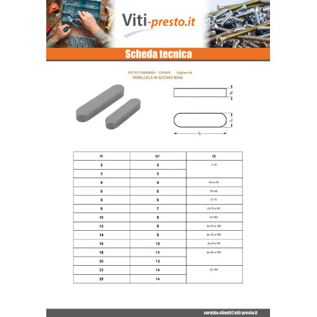 1 x Chiavetta Parallela Acciaio Grezzo 4x4 Lunghezza 30